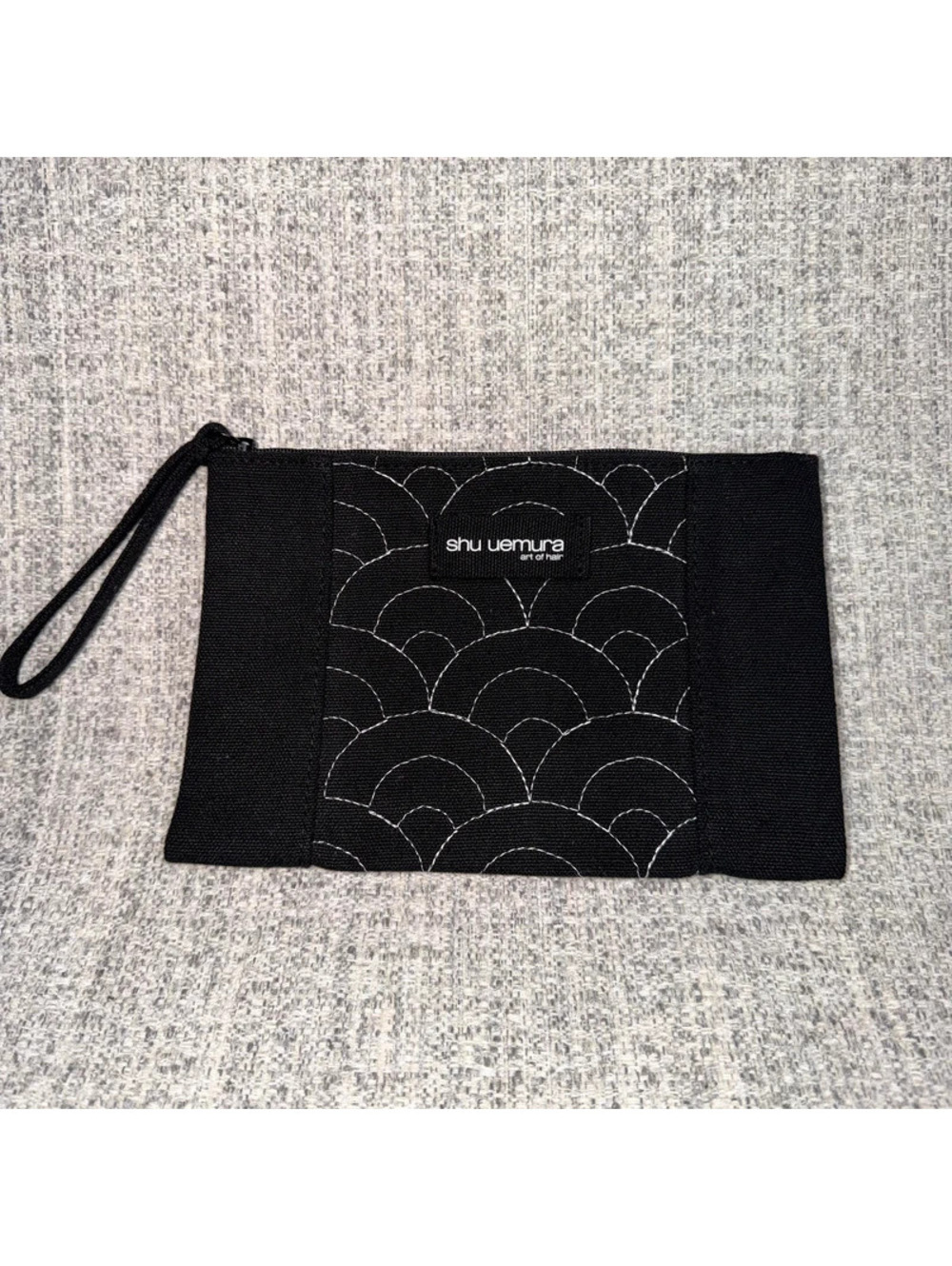 Shu Uemura Art of Hair Black Cosmetic Makeup Bag Wristlet Japanese Wave Design